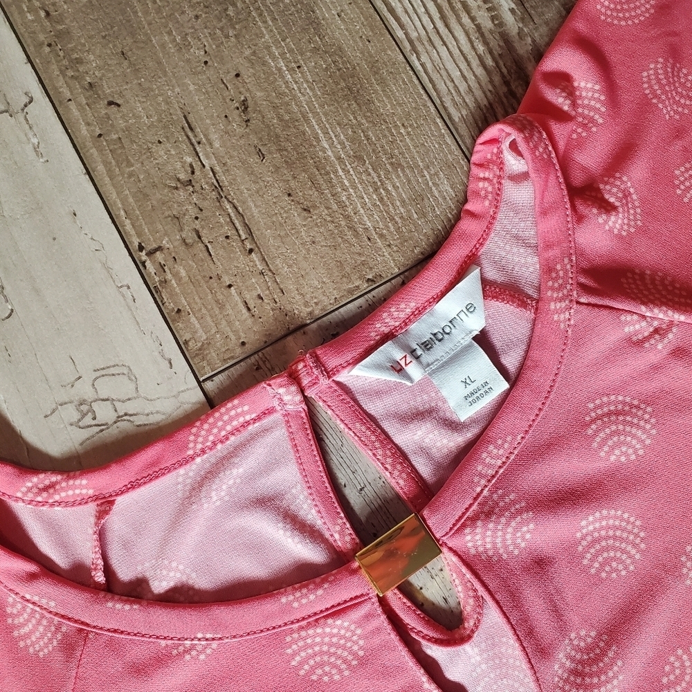 Liz Claiborne Coral Pink Women's Keyhole Blouse with Goldtone Hardware Size XL - Picture 13 of 16